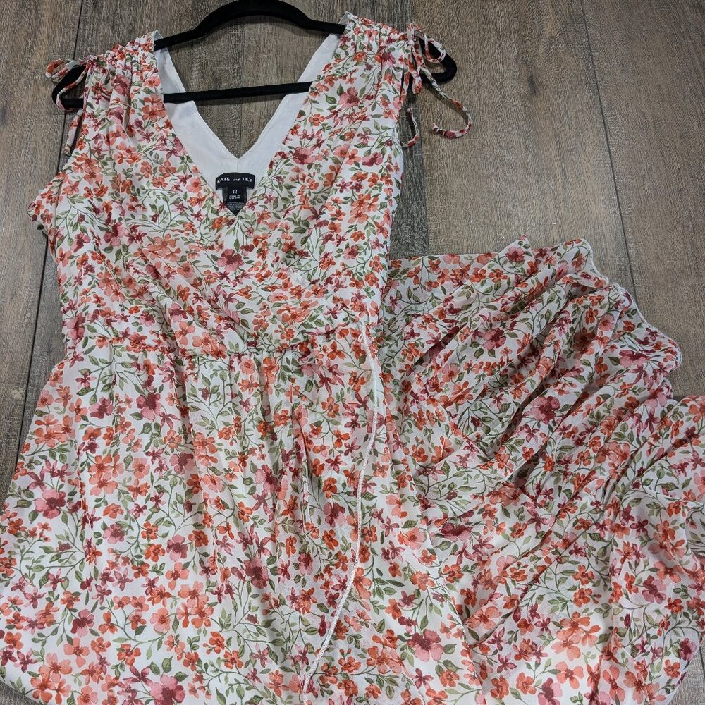 Kate & Lily, Floral Maxi Dress in Pink and Green, Sz 12